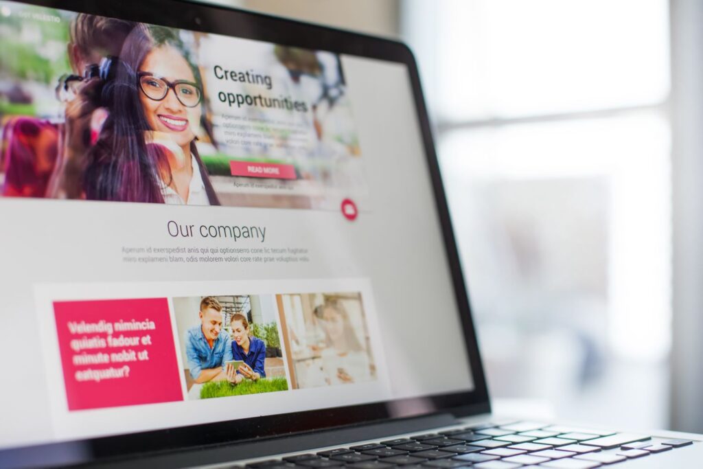 website design on laptop screen