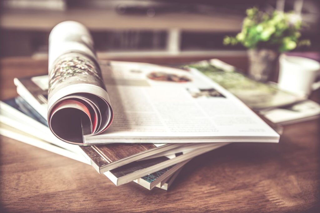 selective focus of the stacking magazine place on table in living room